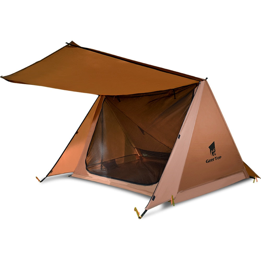 A-Frame 2 Person Tent w/ Large Front Canopy – Camp Rated